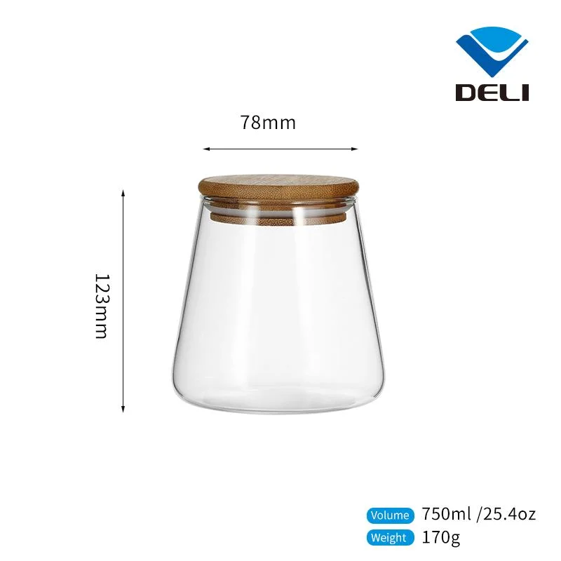 Free Sample 750ml 25.4oz Fancy Borosilicate Canning Wholesale Decorate Air Tight Food Bamboo Glass Jar