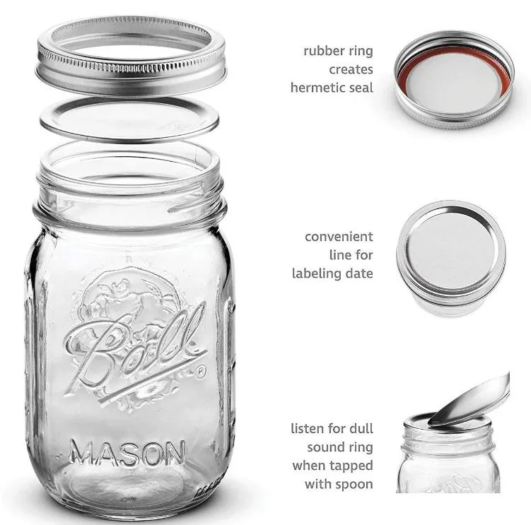 Mason Jars Wide Mouth Glass Jars with Lid & Seal Bands Airtight Container for Pickling, Canning, Candles, Overnight Oats, Fruit Preserves, Jam or Jelly